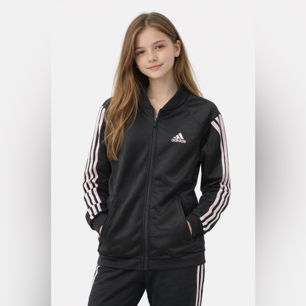 NWT Adidas Youth 3 Stripe Tricot Track Jacket Black/Pink